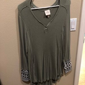 Army Green Long Sleeve V Neck